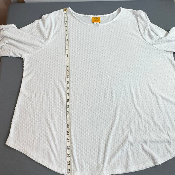RUBY RD Top 2X White Textured Knit 3/4 Sleeve Layered Ruffle Hem Blouse Plus - Picture 3 of 5
